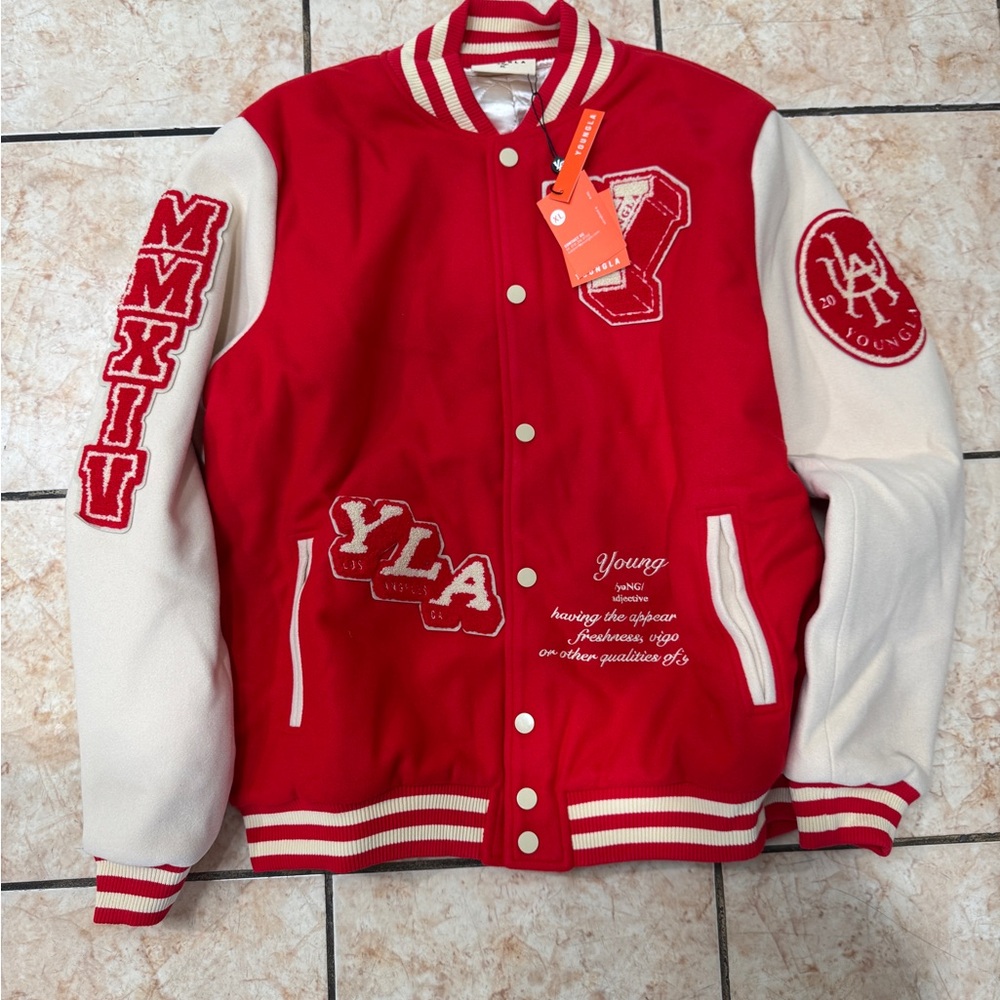 YoungLA Red and White Varsity Letterman Jacket